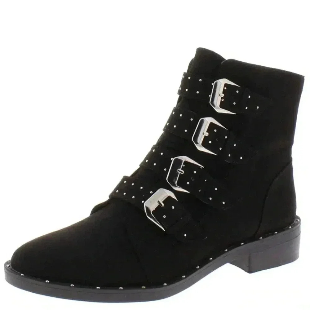 NWT Bar III Black Ankle Boots with Silver Buckles
